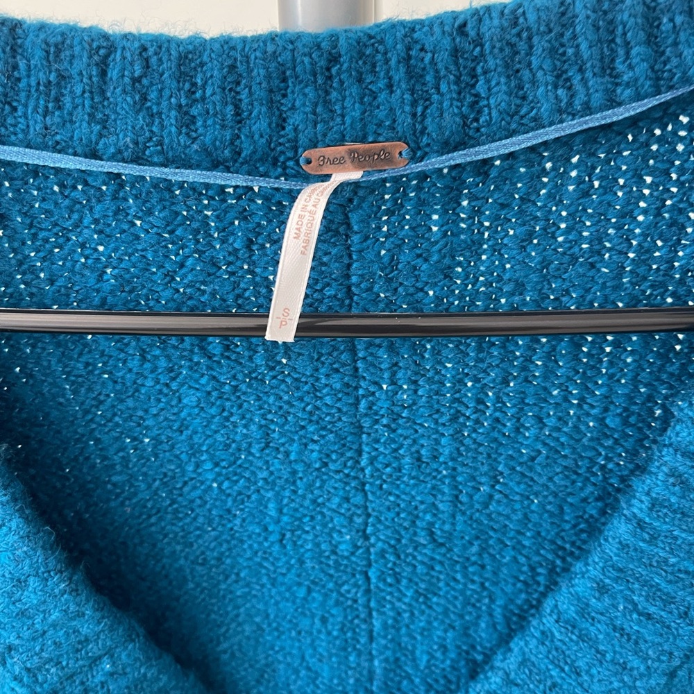 Free People Rich Teal V-Neck Knit Sweater